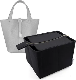 LEXSION Felt Purse Organizer Insert for Picotin 22,Bag Organizer with Detachable Zipper cover 8031 Black L