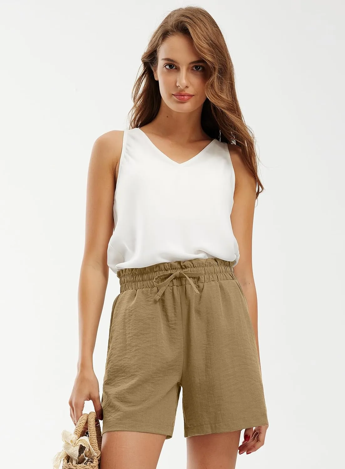 Libin Shorts for Women Linen Shorts High Waisted Lightweight Casual Summer Drawstring Beach Vacation Outfit