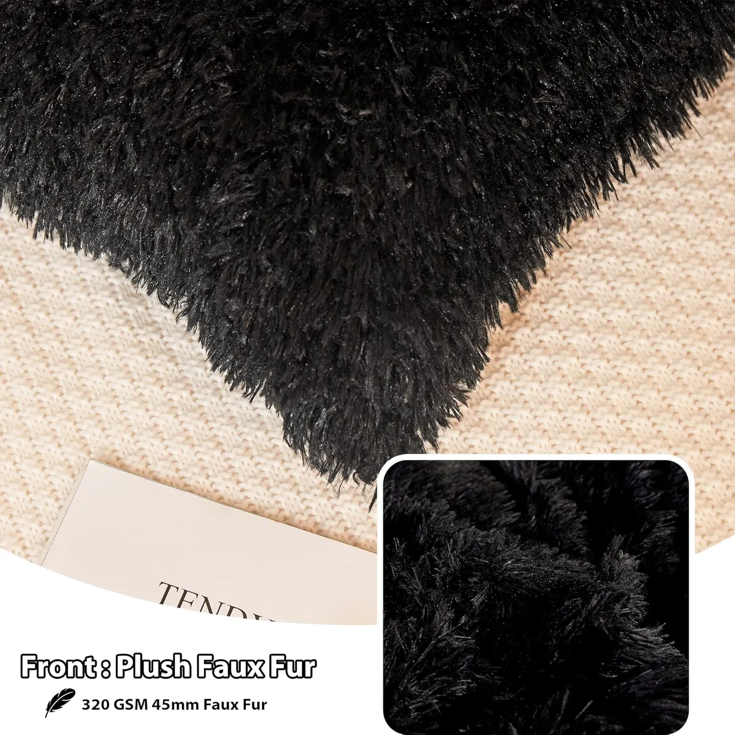 LIFEREVO 2 Pack Faux Fur Pillow Shams,Shaggy Plush Home Decorative Luxury Series Super Soft Furry Pillow Case with Zipper Closure for Home Sofa Couch Decoration,Standard (Black,20"x26")