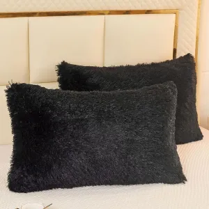 LIFEREVO 2 Pack Faux Fur Pillow Shams,Shaggy Plush Home Decorative Luxury Series Super Soft Furry Pillow Case with Zipper Closure for Home Sofa Couch Decoration,Standard (Black,20"x26")