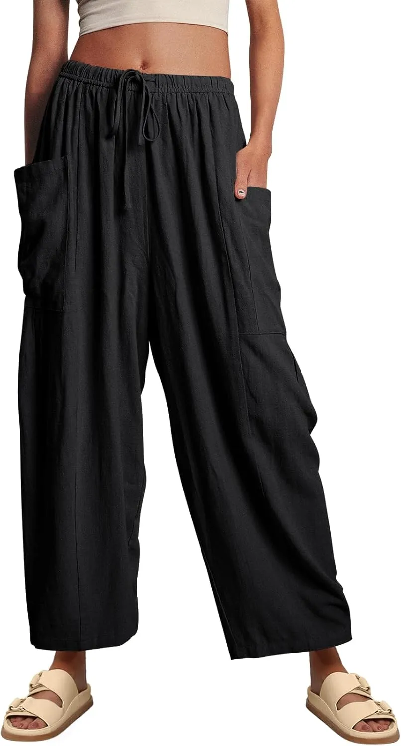LILLUSORY Women‘s Linen Wide Leg Pants 2025 Casual Loose Lightweigt Beach Palazzo Harem Pants