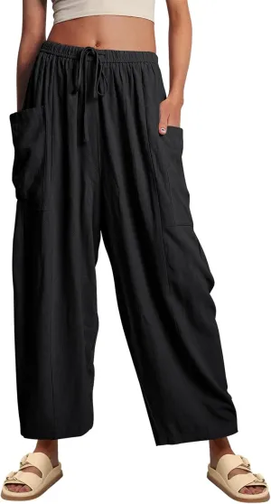 LILLUSORY Women‘s Linen Wide Leg Pants 2025 Casual Loose Lightweigt Beach Palazzo Harem Pants