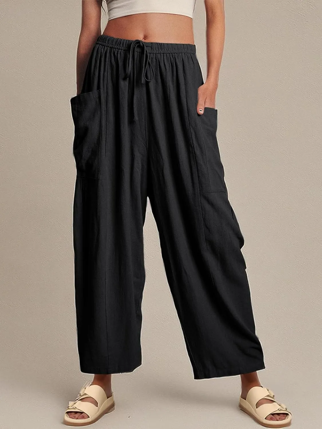 LILLUSORY Women‘s Linen Wide Leg Pants 2025 Casual Loose Lightweigt Beach Palazzo Harem Pants