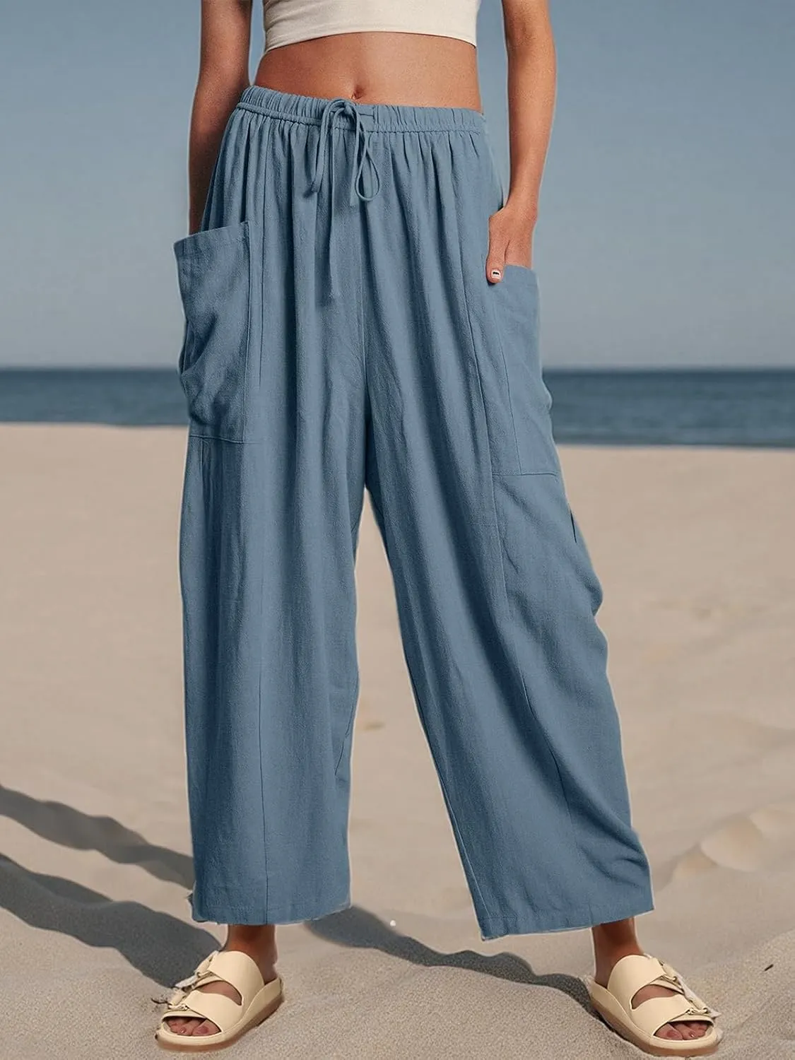 LILLUSORY Women‘s Linen Wide Leg Pants 2025 Casual Loose Lightweigt Beach Palazzo Harem Pants