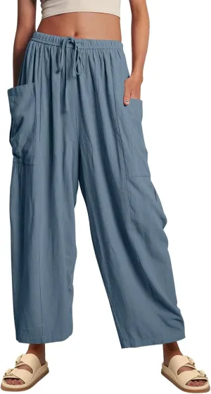 LILLUSORY Women‘s Linen Wide Leg Pants 2025 Casual Loose Lightweigt Beach Palazzo Harem Pants