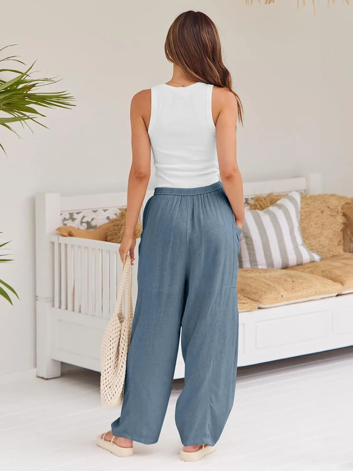 LILLUSORY Women‘s Linen Wide Leg Pants 2025 Casual Loose Lightweigt Beach Palazzo Harem Pants