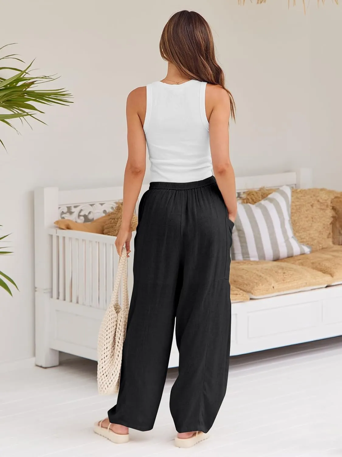 LILLUSORY Women‘s Linen Wide Leg Pants 2025 Casual Loose Lightweigt Beach Palazzo Harem Pants