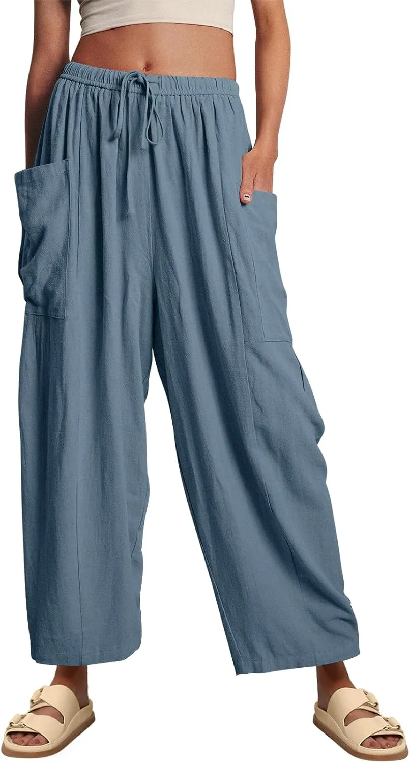 LILLUSORY Women‘s Linen Wide Leg Pants 2025 Casual Loose Lightweigt Beach Palazzo Harem Pants
