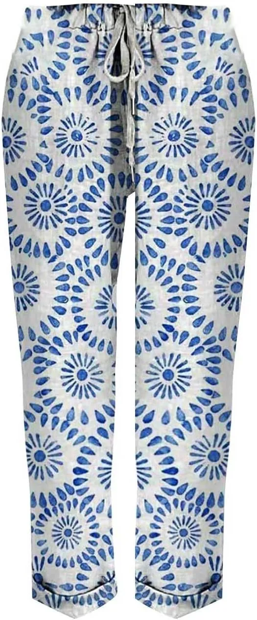 Linen Clothes for Women Beachwear for Women Autumn Linen Print Casual Pants Features: High Linen Pants for Women