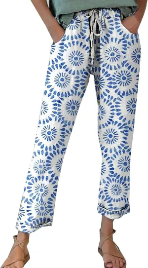 Linen Clothes for Women Beachwear for Women Autumn Linen Print Casual Pants Features: High Linen Pants for Women