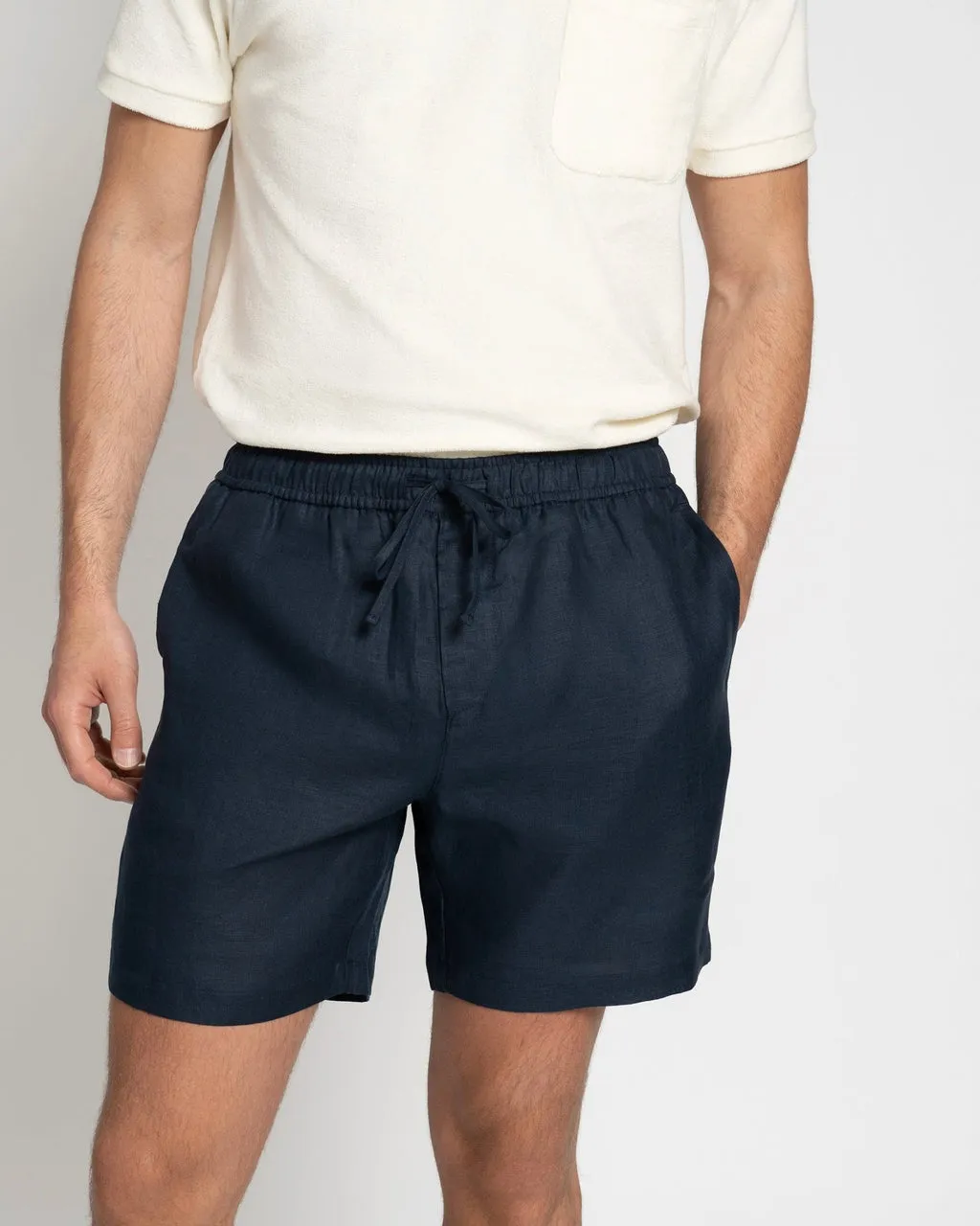 Linen Drawstring Shorts Navy