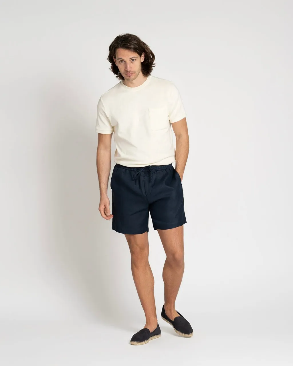 Linen Drawstring Shorts Navy