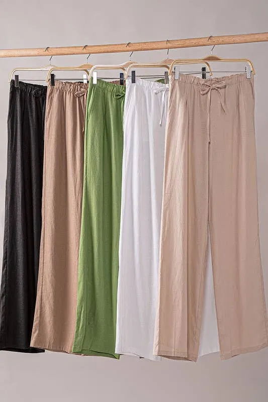 Linen Drawstring Waist Pants