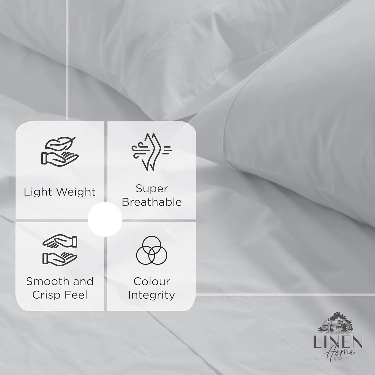 Linen Home 100% Cotton Percale Weave Fitted Sheet, King Size, Dove Grey, 1 Deep Pocket Fitted Sheet, Fits Mattress Upto 16" Crisp and Cool Strong Bed Linen, 78"X80" 15"