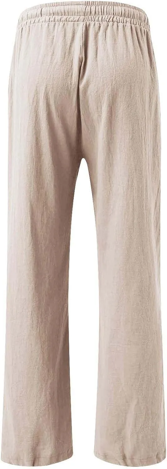 Linen Palazzo Pants for Womens 2025 Summer High Waisted Flowy Wide Leg Drawstring Casual Trousers Beach Vacation Outfits