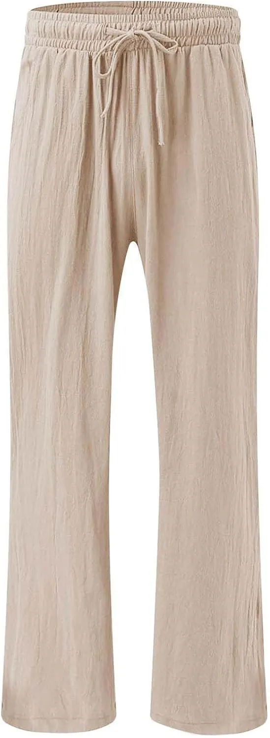 Linen Palazzo Pants for Womens 2025 Summer High Waisted Flowy Wide Leg Drawstring Casual Trousers Beach Vacation Outfits