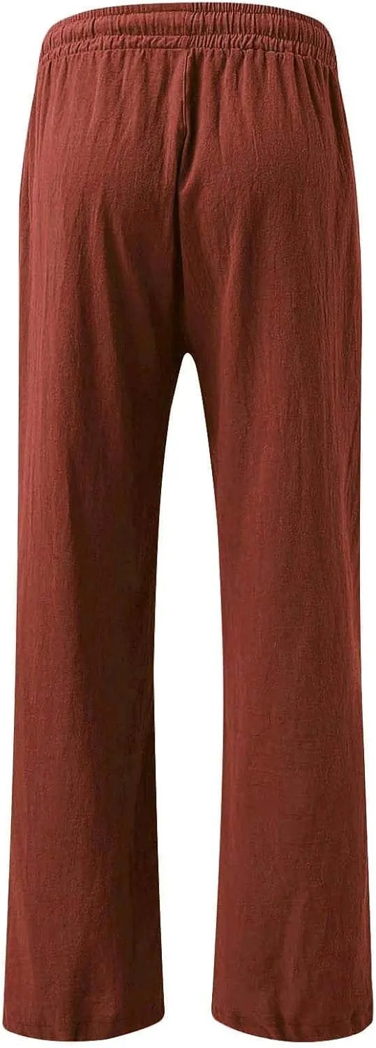 Linen Palazzo Pants for Womens 2025 Summer High Waisted Flowy Wide Leg Drawstring Casual Trousers Beach Vacation Outfits