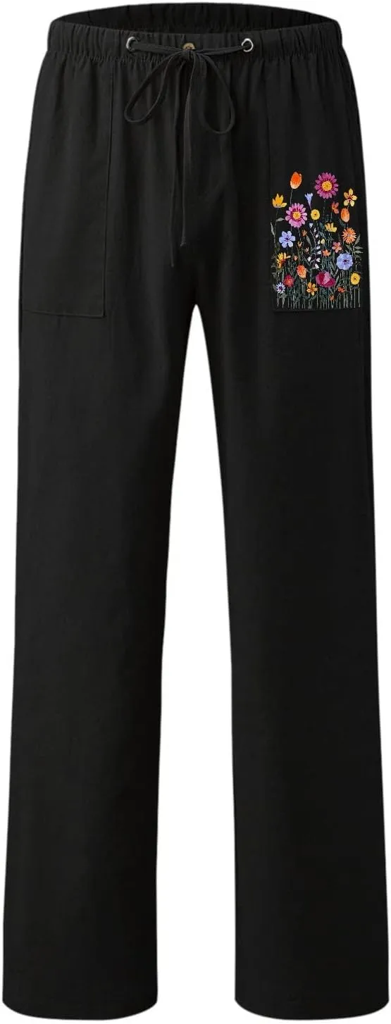 Linen Pants for Women Solid Elastic Pants Long Drawstring Linen Women Waist Cotton Casual Pants Tall Pants for Women