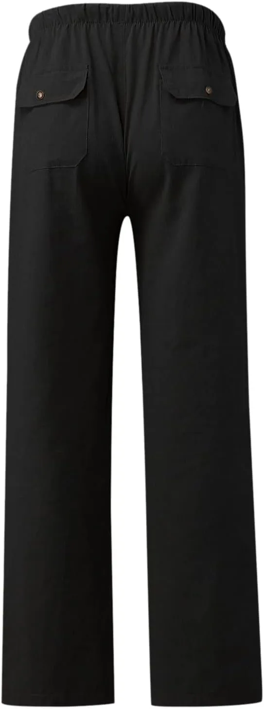Linen Pants for Women Solid Elastic Pants Long Drawstring Linen Women Waist Cotton Casual Pants Tall Pants for Women
