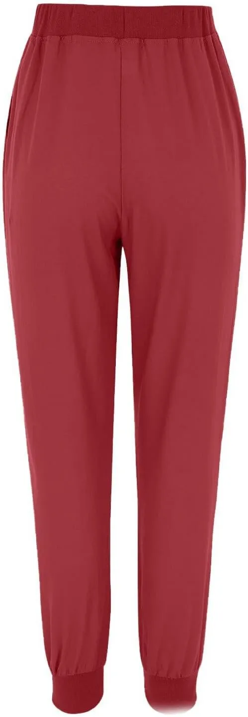 Linen Pants for Women Summer Casual Tapered Leg Pants Lightweight Drawstring Elastic Waist Pant Running Joggers Trousers