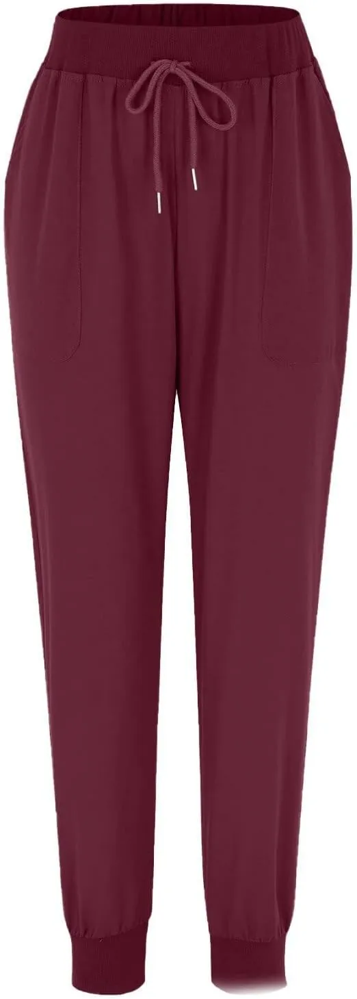 Linen Pants for Women Summer Casual Tapered Leg Pants Lightweight Drawstring Elastic Waist Pant Running Joggers Trousers