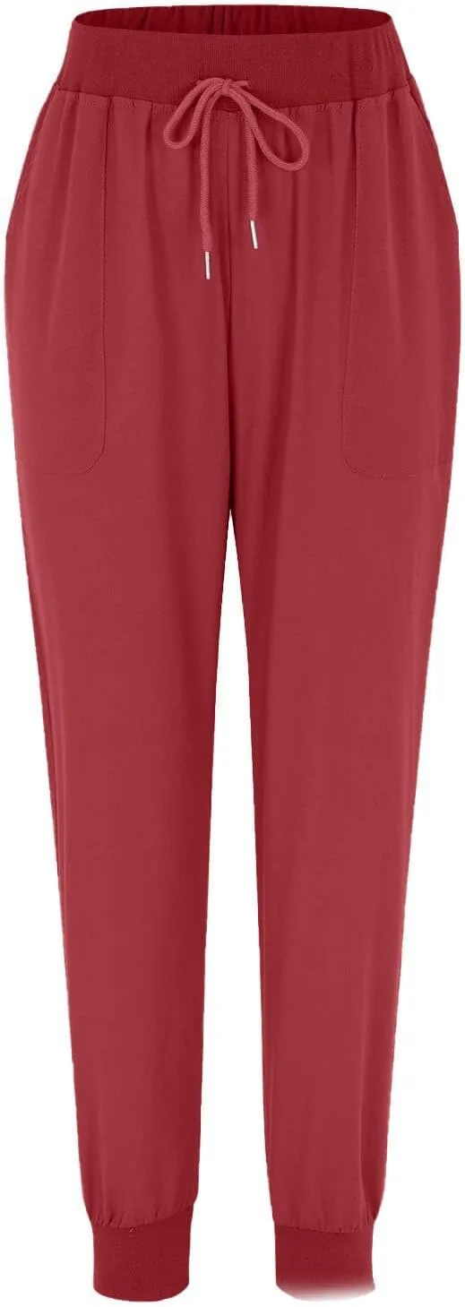 Linen Pants for Women Summer Casual Tapered Leg Pants Lightweight Drawstring Elastic Waist Pant Running Joggers Trousers