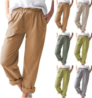 Linen Pants for Women Trendy 2024 Casual Summer Lightweight Straight Leg Pant Elastic High Waist Lounge Trousers