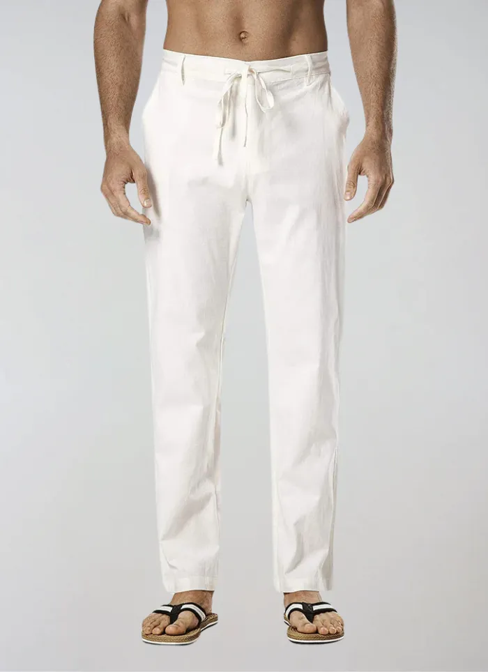 Linen Pants with Drawstring White