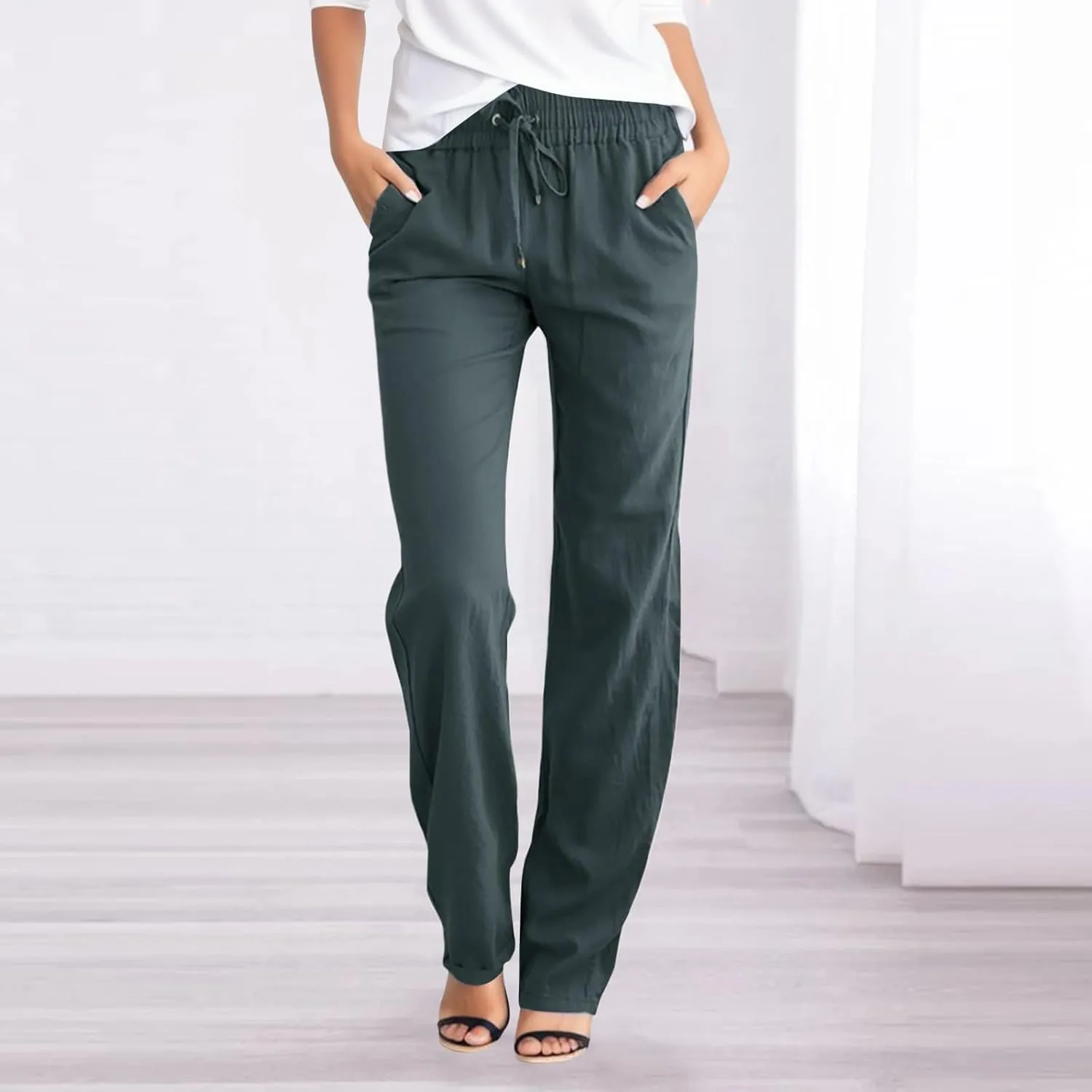 Linen Pants Women Loose Fit Cotton Pants Lightweight Summer Pants Loose Trousers Pants Casual High Waist Pants