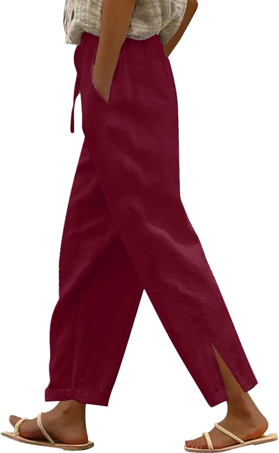 Linen Pants Women Trendy 2025 High Waisted Wide Leg Lounge Pant Drawstring Comfy Trousers Boho Beach Outfits
