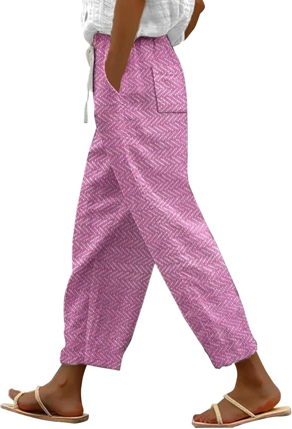 Linen Pants Women Wide Leg Summer Linen Linen Outfit (Hot Pink, XXXXL)