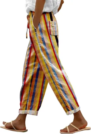 Linen Pants Women Wide Leg Summer Linen Linen Outfit (Khaki, L)