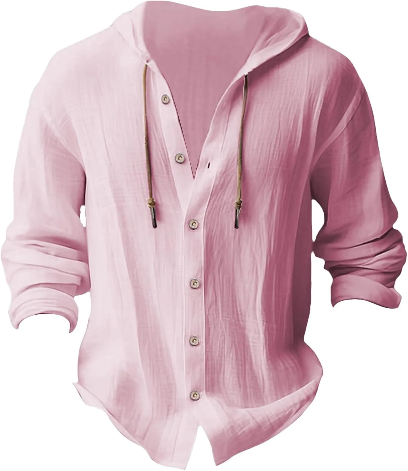 Linen Shirts for Men Casual Button Shirts Summer Cotton Linen Hoodie Beach Long Sleeve Shirts Top with Hood
