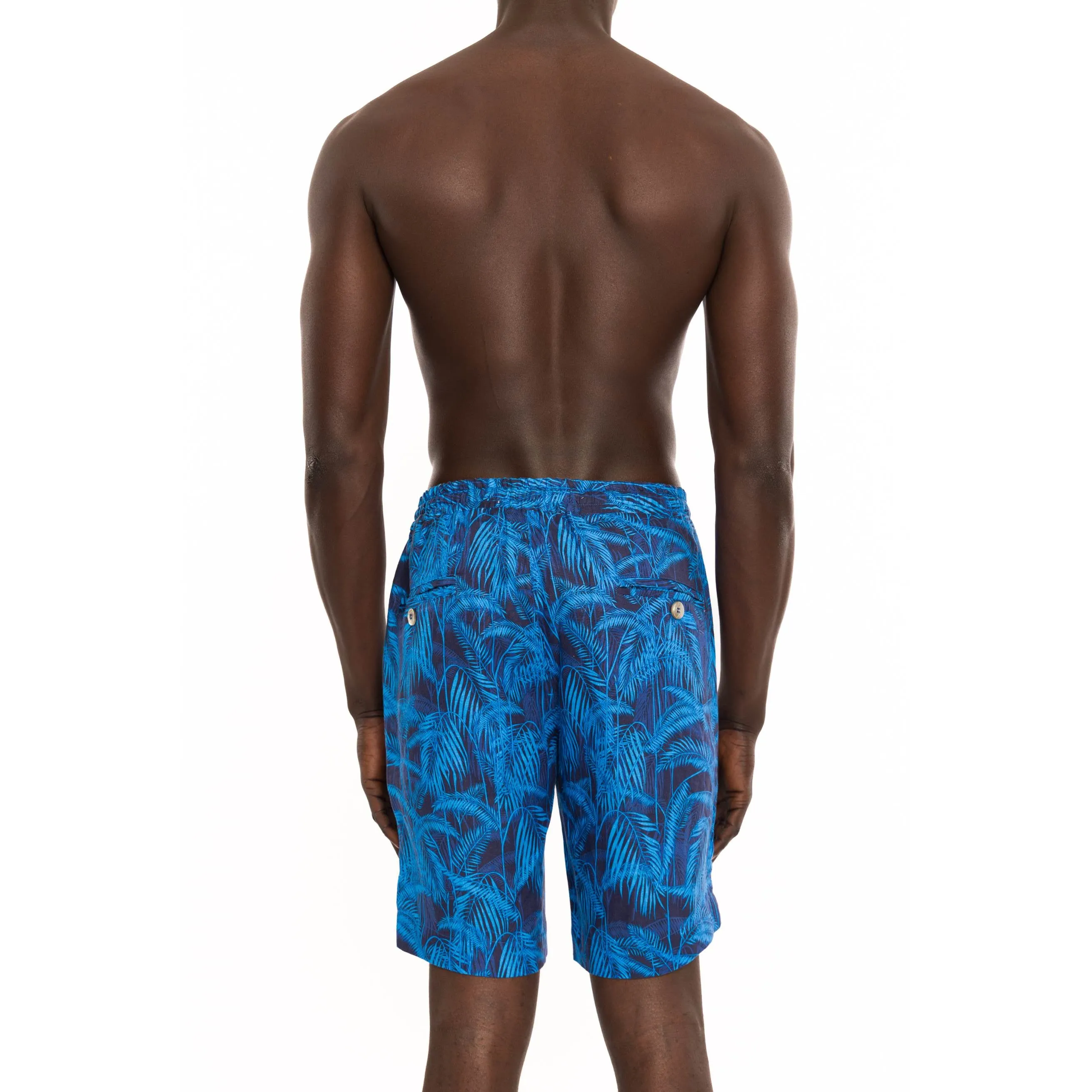 LINEN SHORT WITH DRAWSTRING WITH PALM PRINT