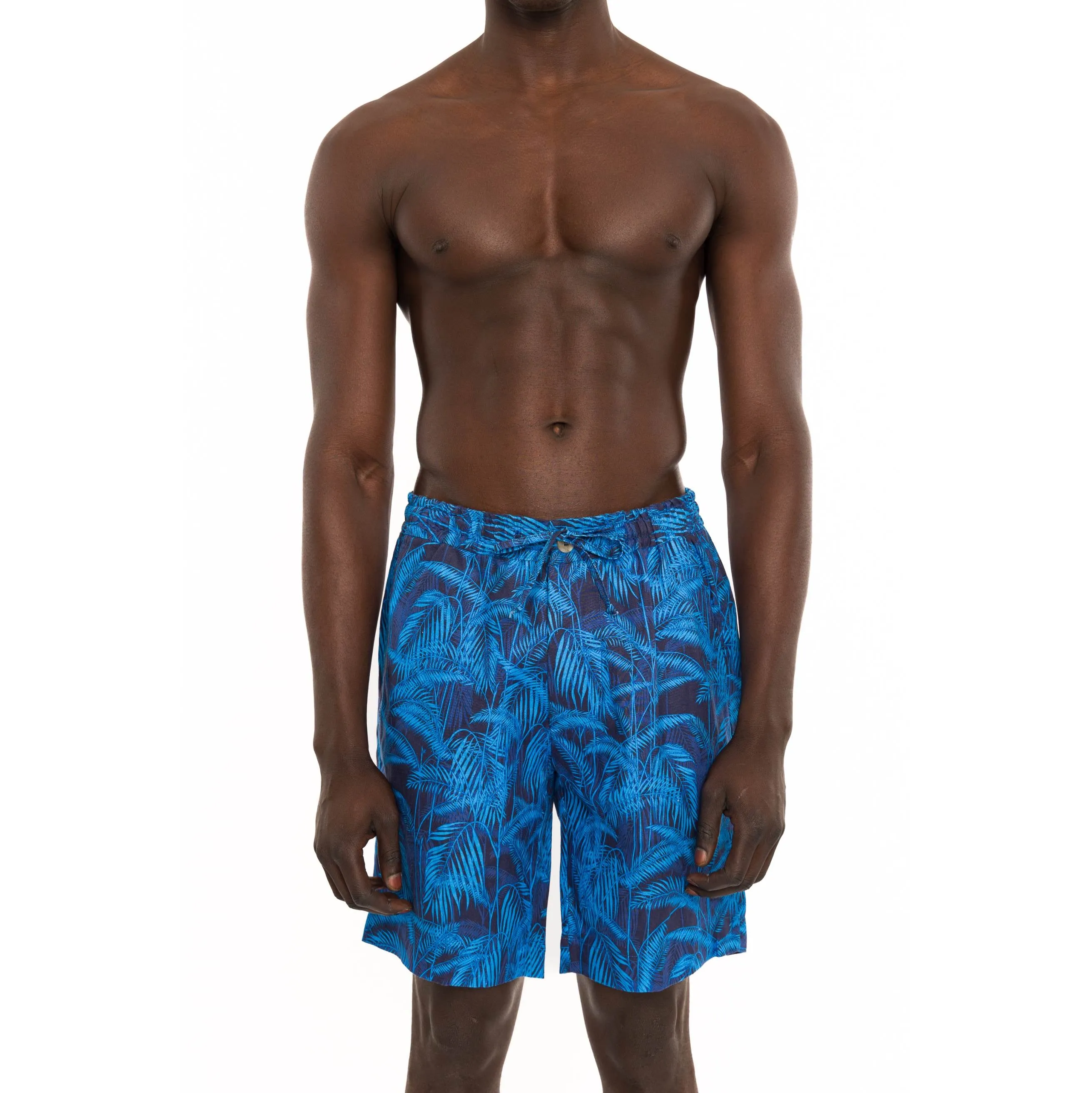 LINEN SHORT WITH DRAWSTRING WITH PALM PRINT
