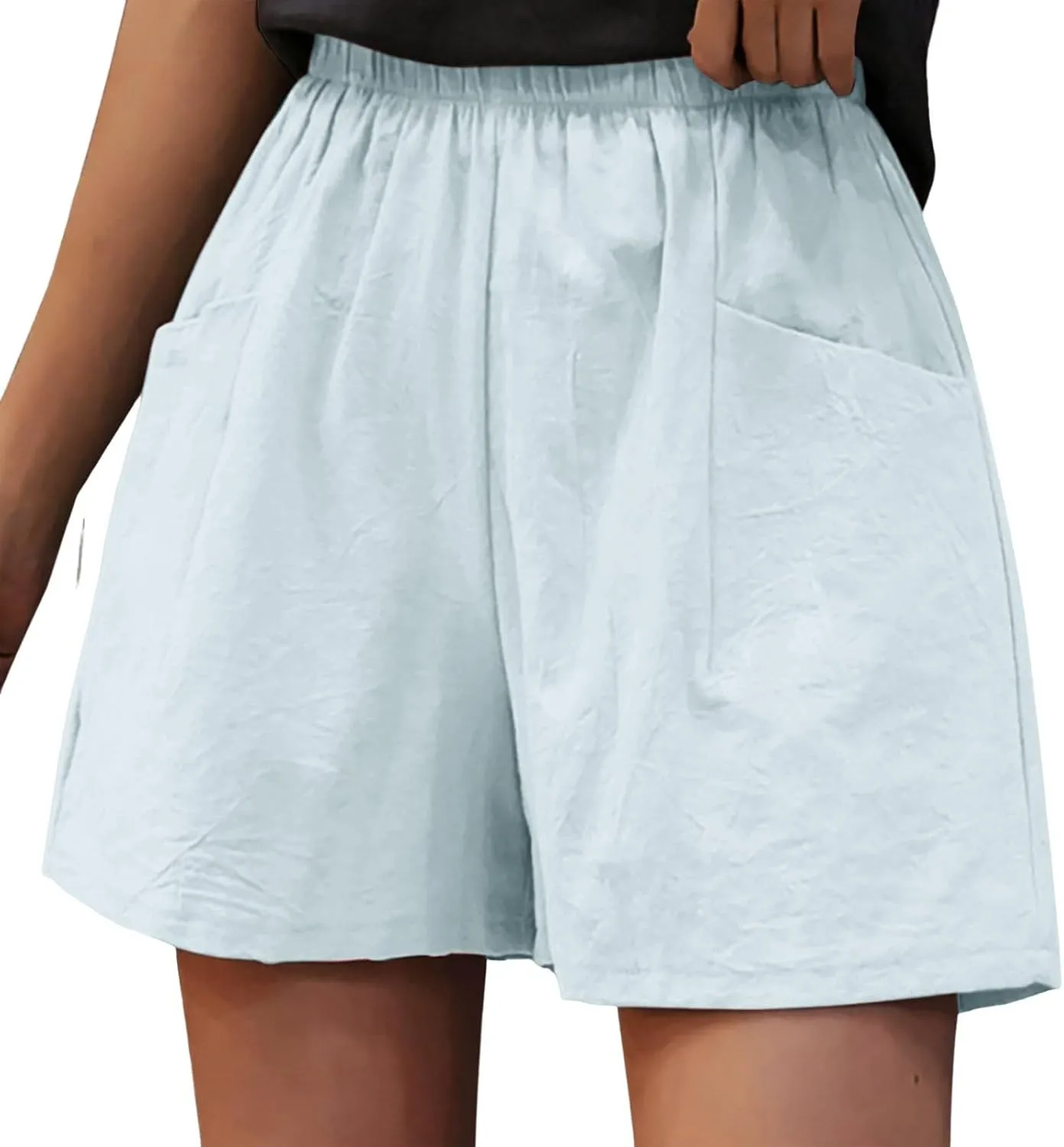 Linen Shorts for Women Dressy High Waisted Lightweight Lounge Shorts Summer Casual Beach Vacation Outfit with Pocket