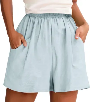 Linen Shorts for Women Dressy High Waisted Lightweight Lounge Shorts Summer Casual Beach Vacation Outfit with Pocket