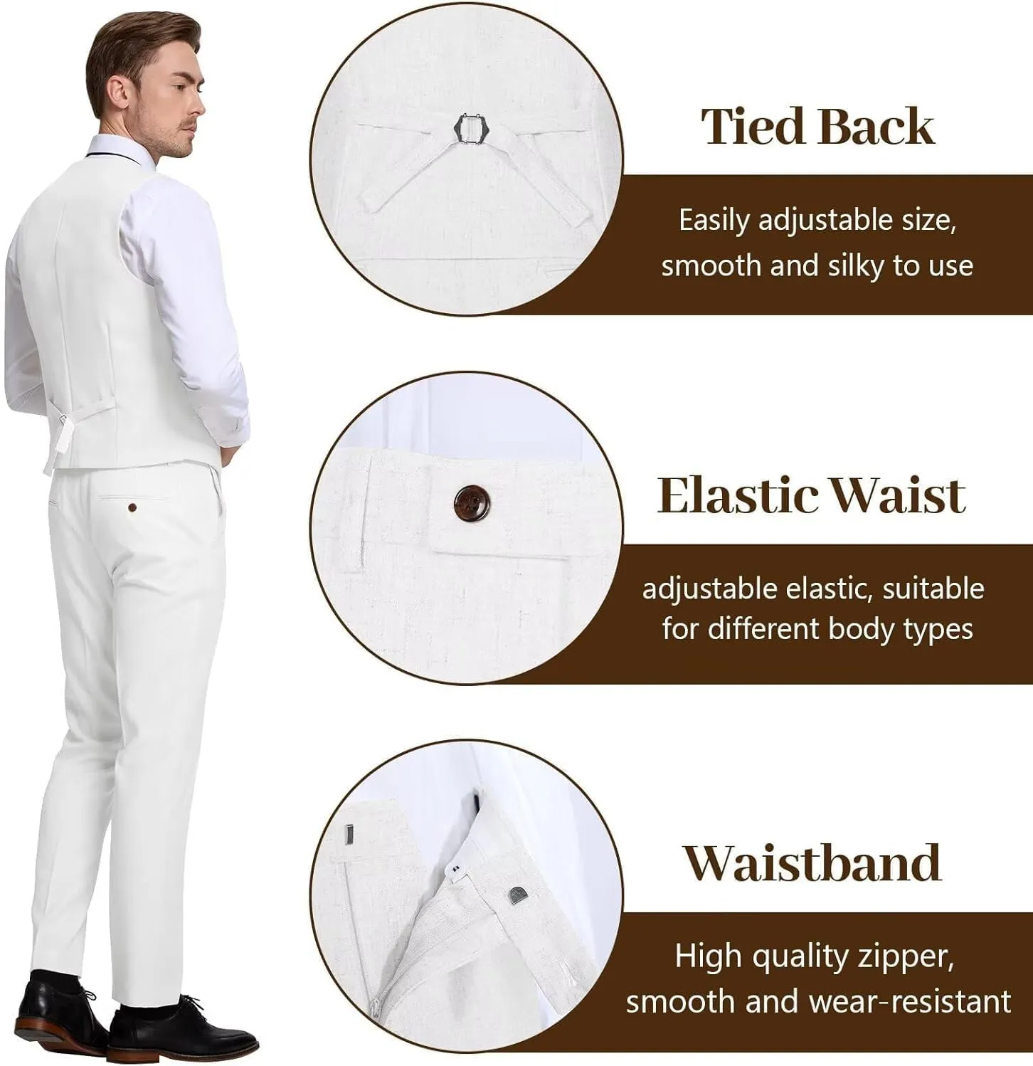 Linen Suits for Men 3 Pieces Casual Summer Beach Wedding Suit Tuxedo Groom Slim Fit Prom Jacket Blazer Vest Pant