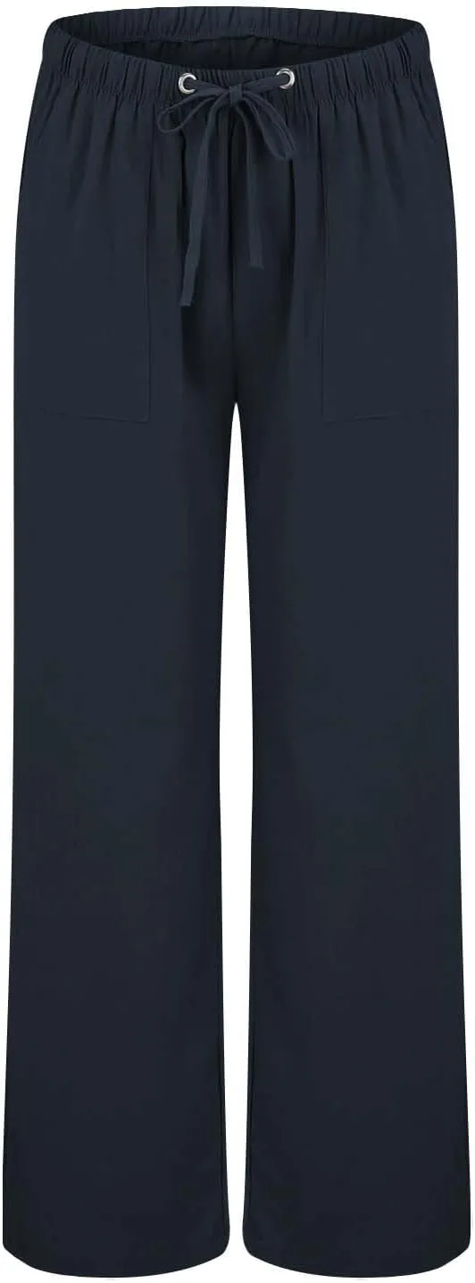 Linen Summer Pants Women Casual Elastic High Waisted Wide Leg Loose Comfy Trousers with Pockets Linen Clothing