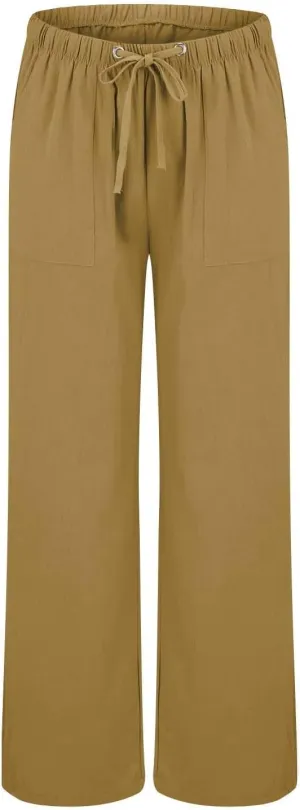 Linen Summer Pants Women Casual Elastic High Waisted Wide Leg Loose Comfy Trousers with Pockets Linen Clothing
