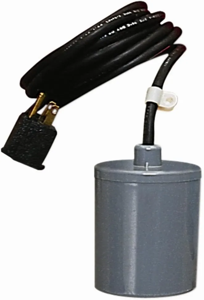 Little Giant RFSN-9 115-Volt, Maximum 13-Amp - 1/2 HP, Pump Down Piggyback Tethered Float Switch for Pond, Sump, Sewage or Effluent Systems, 15-Ft. Cord, Grey, 599117