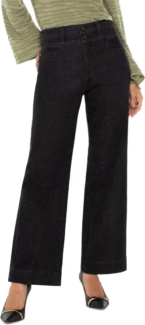 Liverpool Los Angeles Women's Stride Wide Leg Hi-Rise Super Black Crosshatch Denim in Rockville, Rockville, Size: 6, Inseam: 30