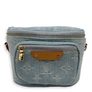 Logo Belt Bag Blue in Denim, Gold hardware