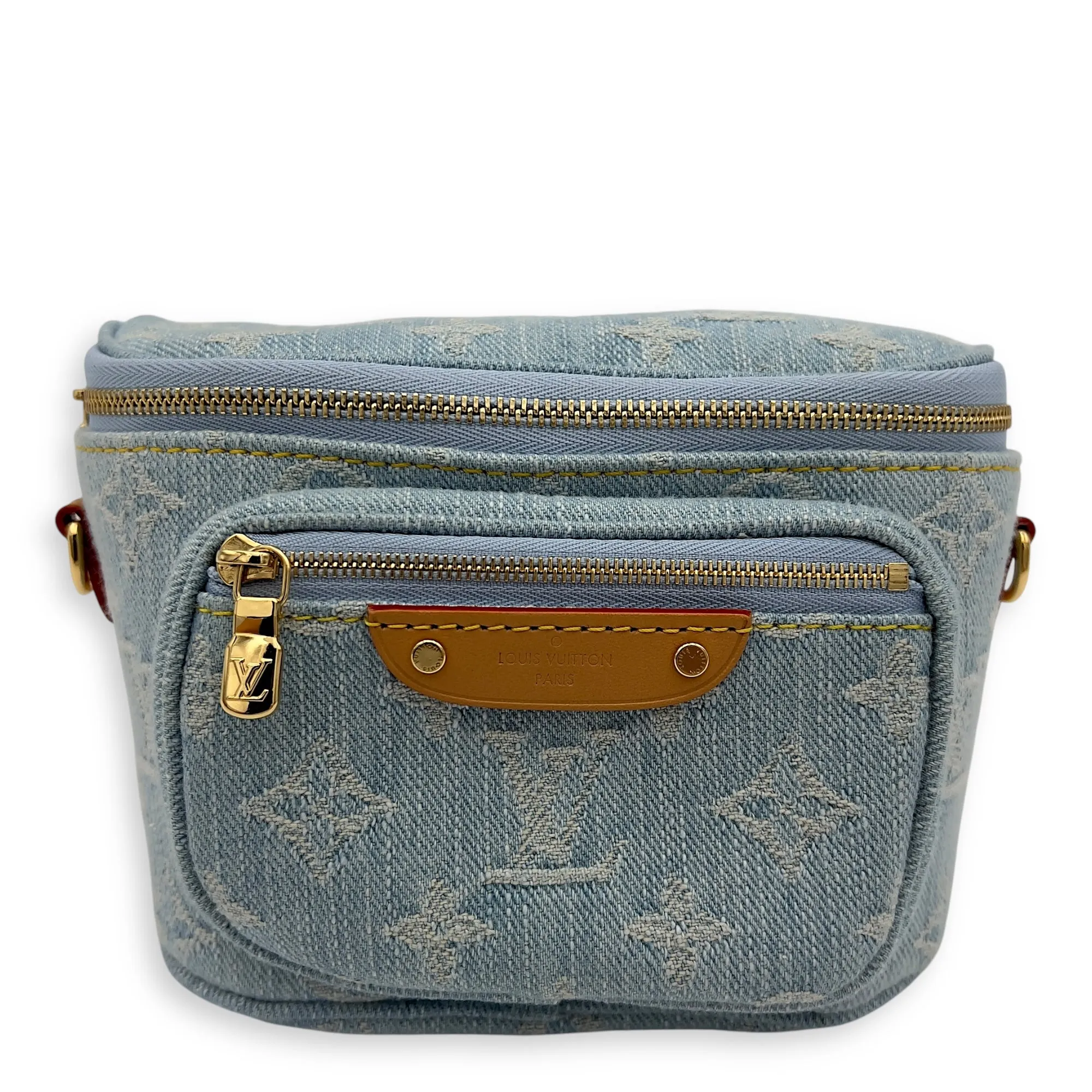 Logo Belt Bag Blue in Denim, Gold hardware