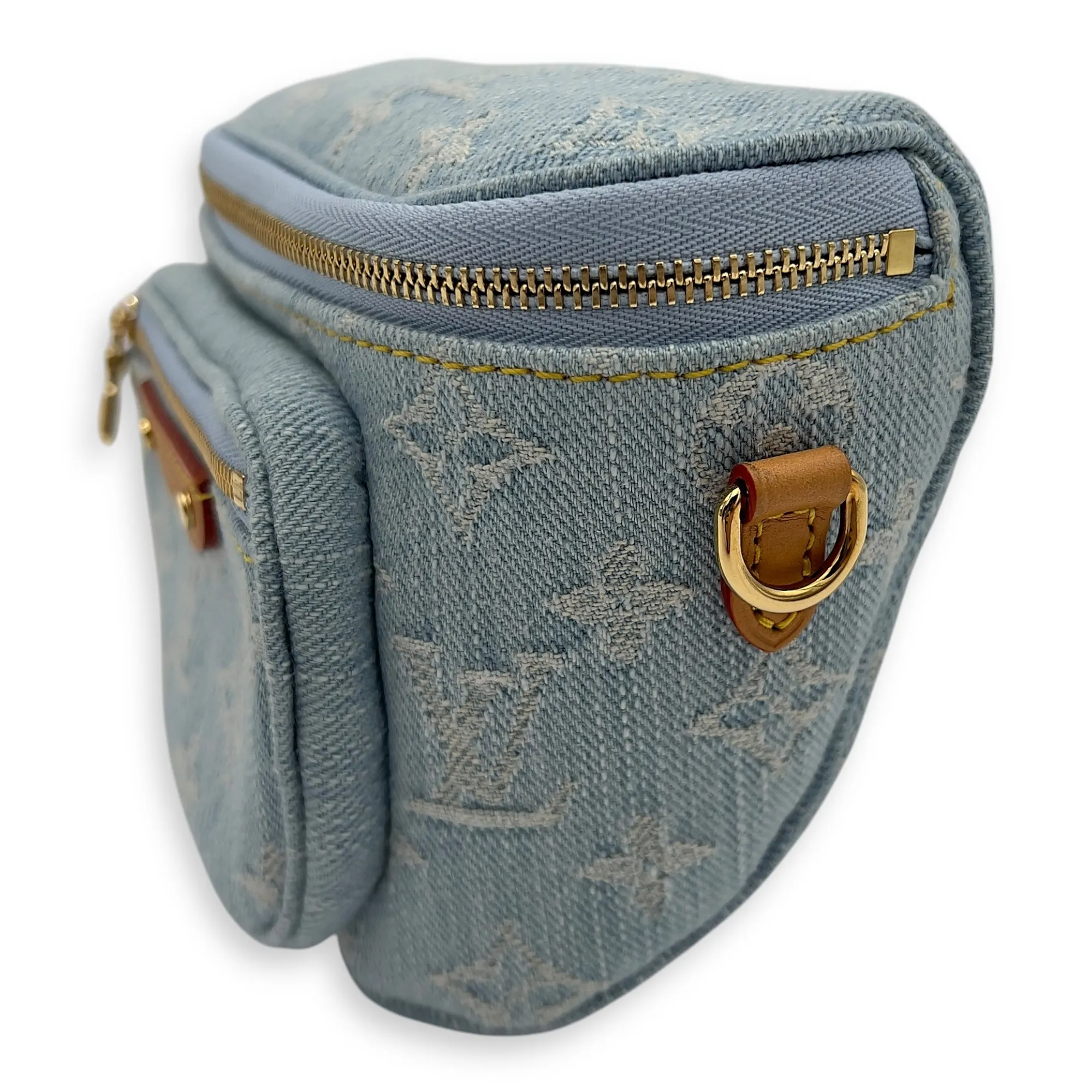 Logo Belt Bag Blue in Denim, Gold hardware
