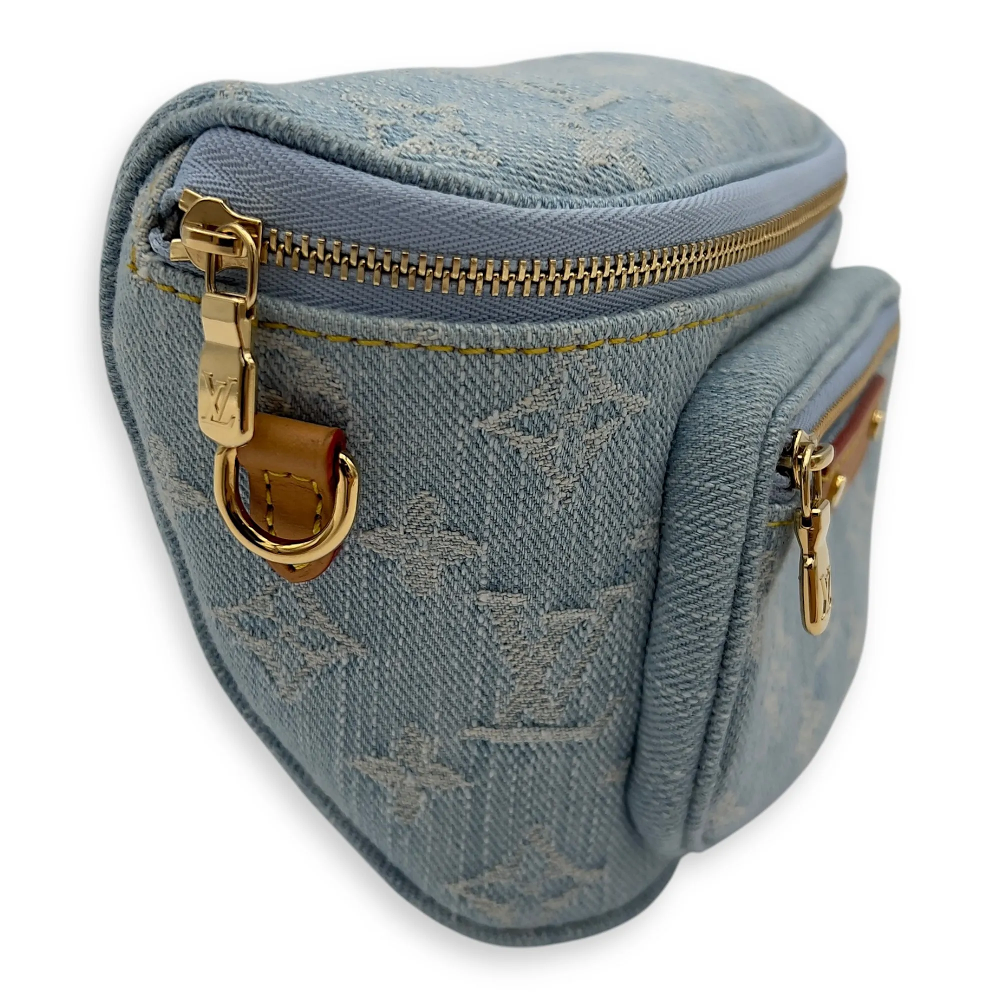 Logo Belt Bag Blue in Denim, Gold hardware