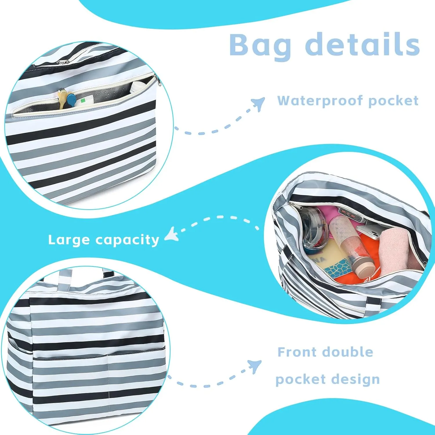 LOIDOU Large Tote Beach Bag Waterproof Sandproof Beach Pool bag with Zipper & Wet Pockets Shoulder Bag Travel Teacher Grocery