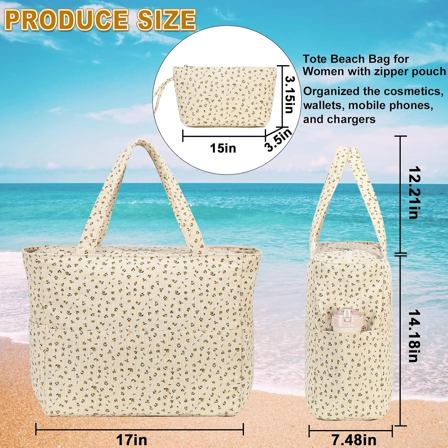 LOIDOU Large Tote Beach Bag Waterproof Sandproof Beach Pool bag with Zipper & Wet Pockets Shoulder Bag Travel Teacher Grocery