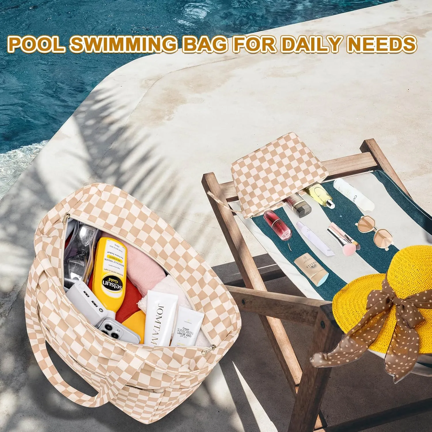 LOIDOU Large Tote Beach Bag Waterproof Sandproof Beach Pool bag with Zipper & Wet Pockets Shoulder Bag Travel Teacher Grocery