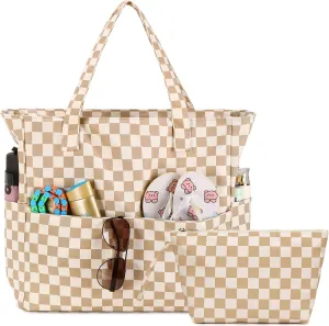 LOIDOU Large Tote Beach Bag Waterproof Sandproof Beach Pool bag with Zipper & Wet Pockets Shoulder Bag Travel Teacher Grocery